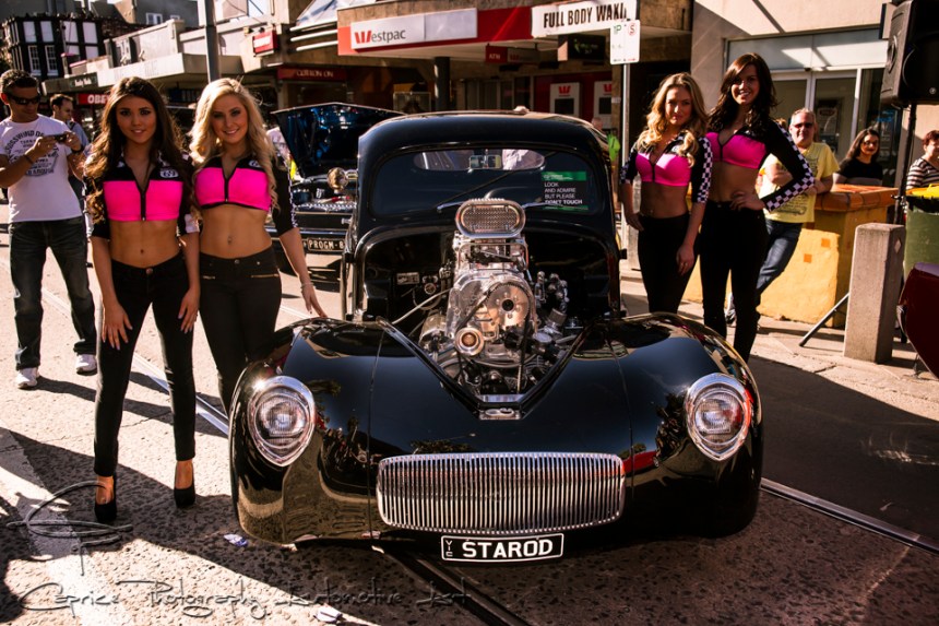 willys hot rod, promotion girls, acland street